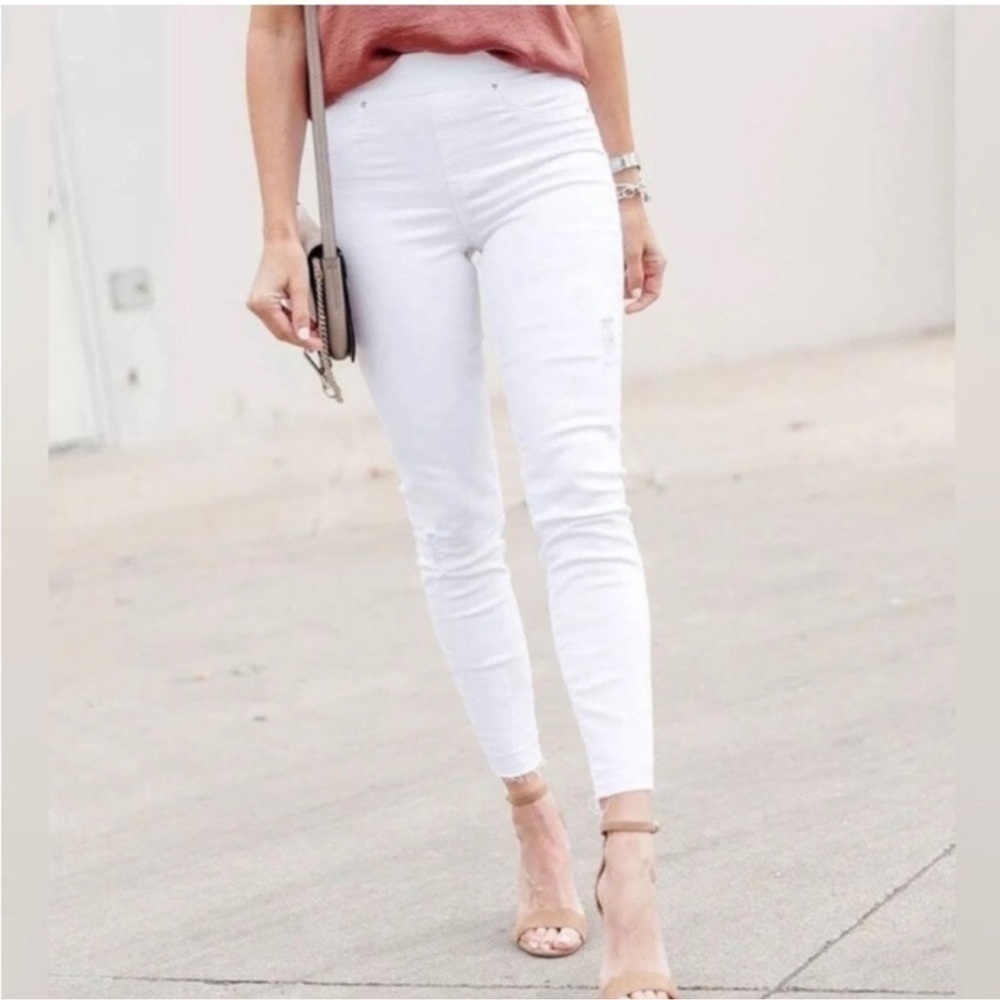 SPANX White Denim Distressed Skinny Jeans